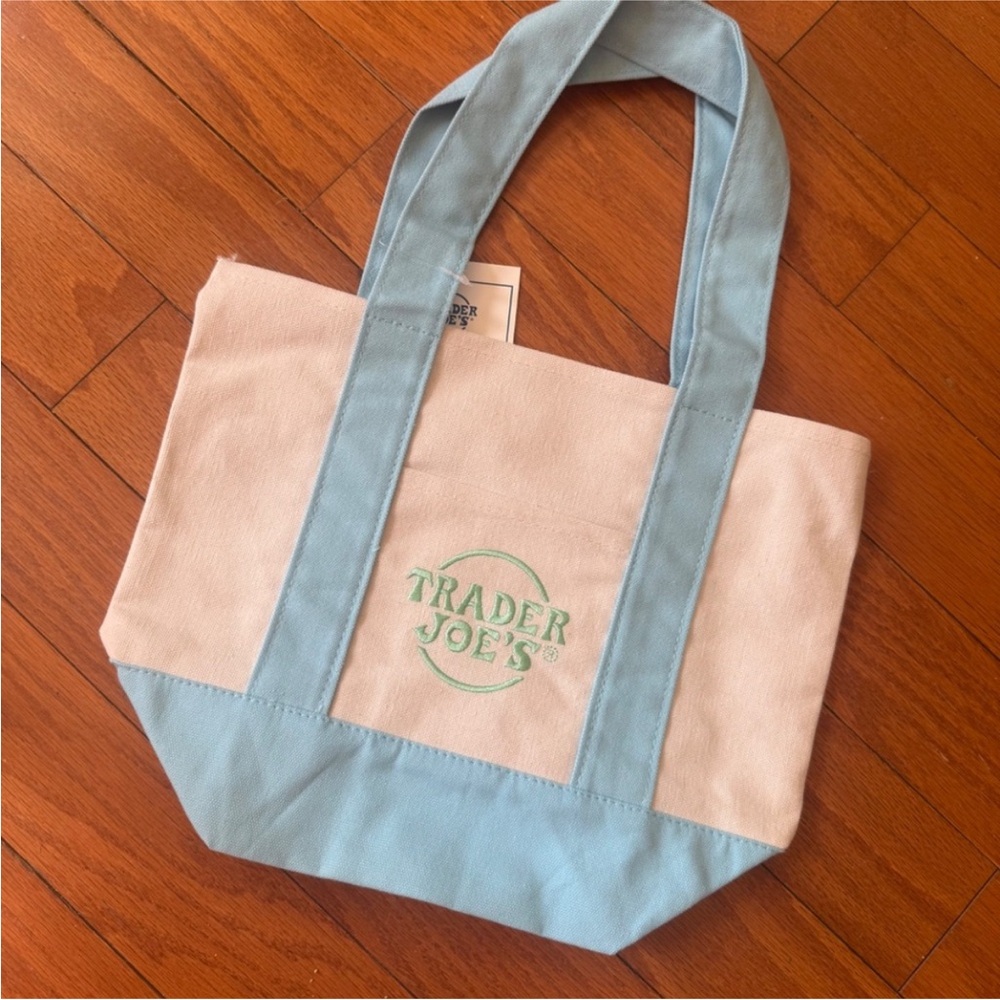 SOLD OUT! NWT Viral Trader Joe’s Mini Tote Bag Pastel Canvas - Pastel Blue